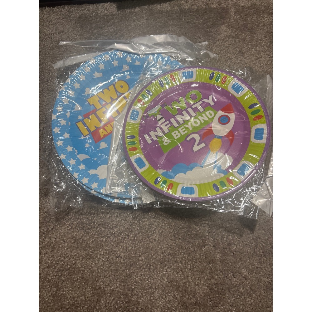 Paper Plates Two Infinity & Beyond 2nd Birthday 60 Count Blue Purple